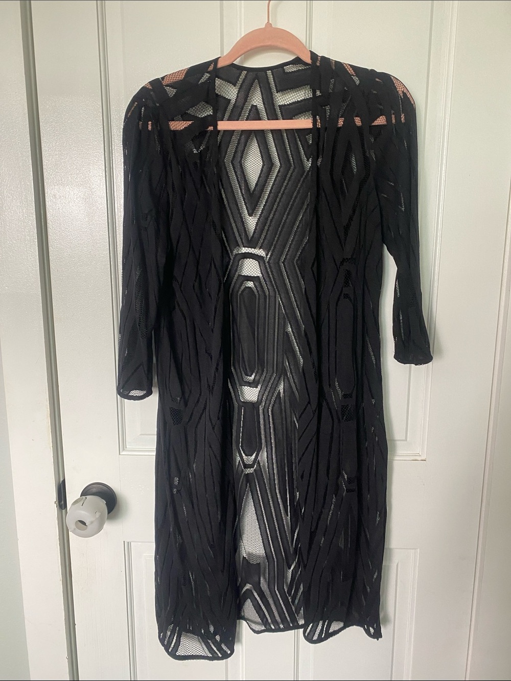Black Sheer Long-Sleeve Geometric Cover Up - Picture 1 of 3